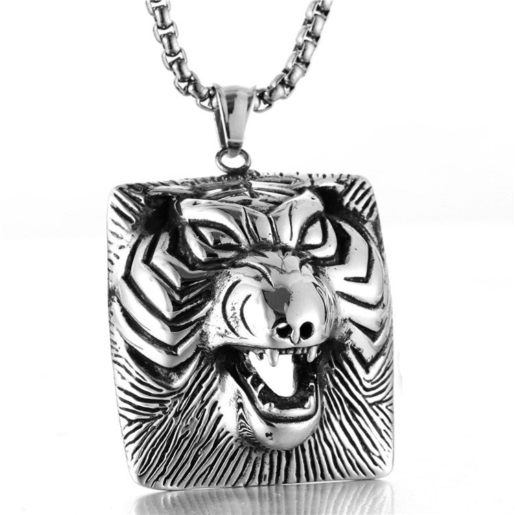 Trendy Titanium Steel Tiger King Pendant Necklace for Men - Retro Rock Style