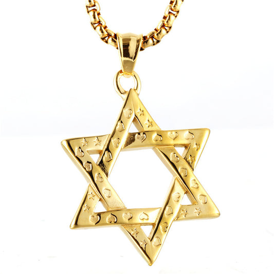 Trendy Titanium Steel Hexagram Love Pendant Necklace for Men and Women