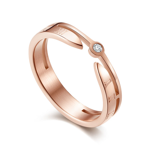 Rose Gold Roman Numerals With Zircon Women's Ring – Elegant – Gifts