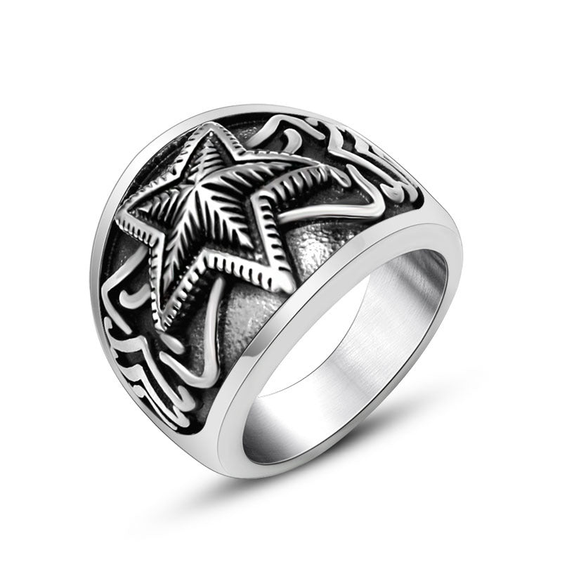 Retro Star-Shaped Titanium Steel Ring for Unisex Rock Fashion