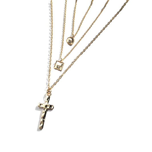 European and American Inspired Three-Layer Necklace for Women with Cross Pendant