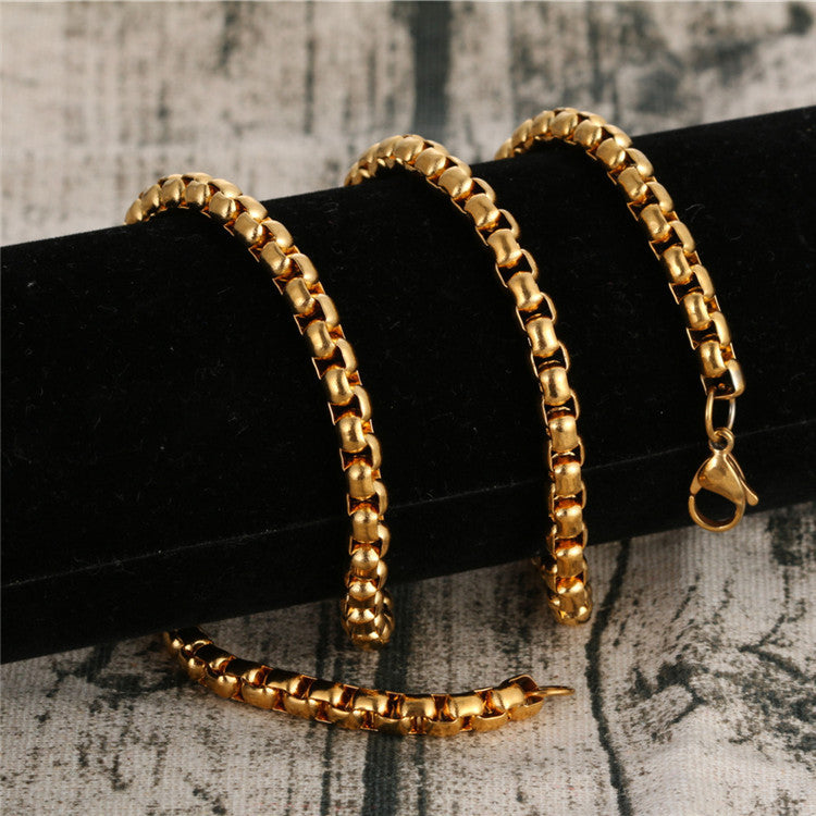 Planderful Titanium Steel Necklace Square Pearl Chain Unisex Jewelry For Men And Women
