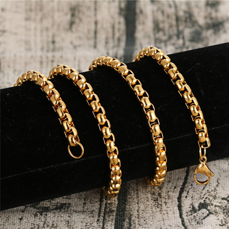 Planderful Titanium Steel Necklace Square Pearl Chain Unisex Jewelry For Men And Women