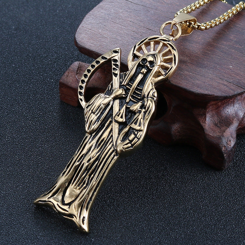 Titanium Steel Alternative Death Sickle Pendant - Personalized Punk Style Jewelry for Men