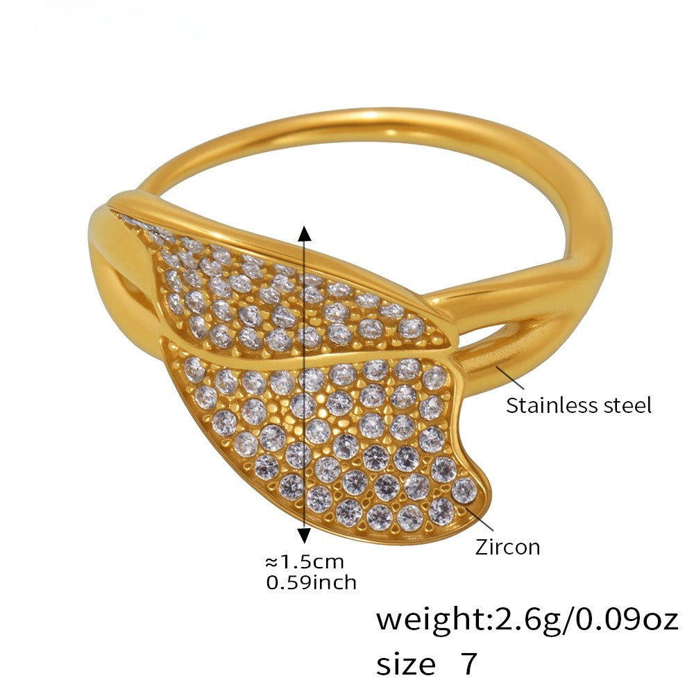 Planderful Zircon Side Opening Leaf Ring Non Fading Womens