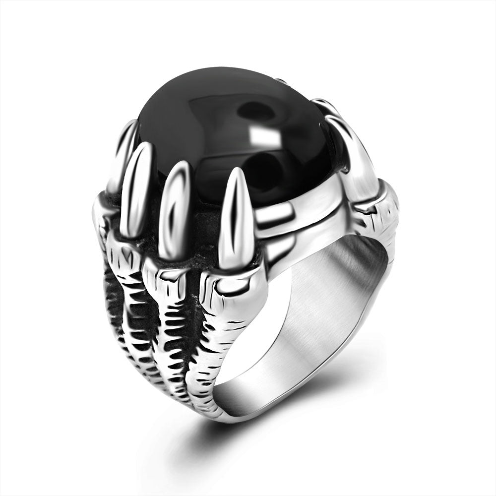 Men's Vintage Dragon Claw Ring in Titanium Steel with Bold Red Stone