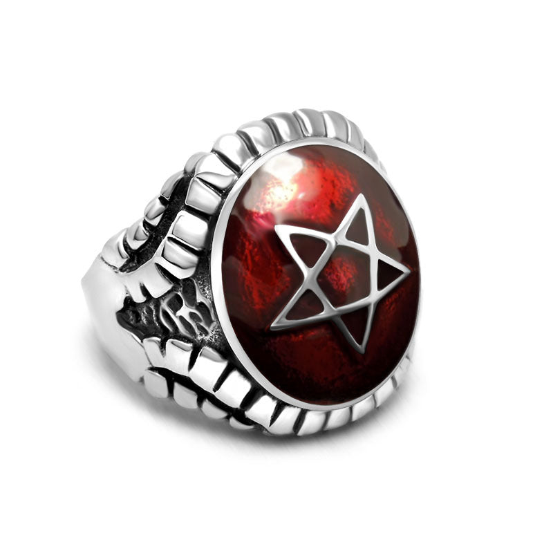 Punk-Inspired Five-Pointed Star Stainless Steel Ring for Men - Personalized Titanium Jewelry