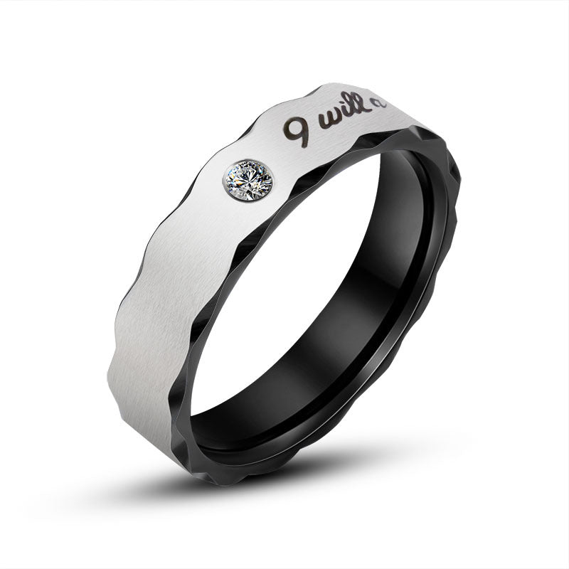 Titanium Steel Couples Ring with Zircon Inlay - Stylish and Minimalist Jewelry for Men and Women