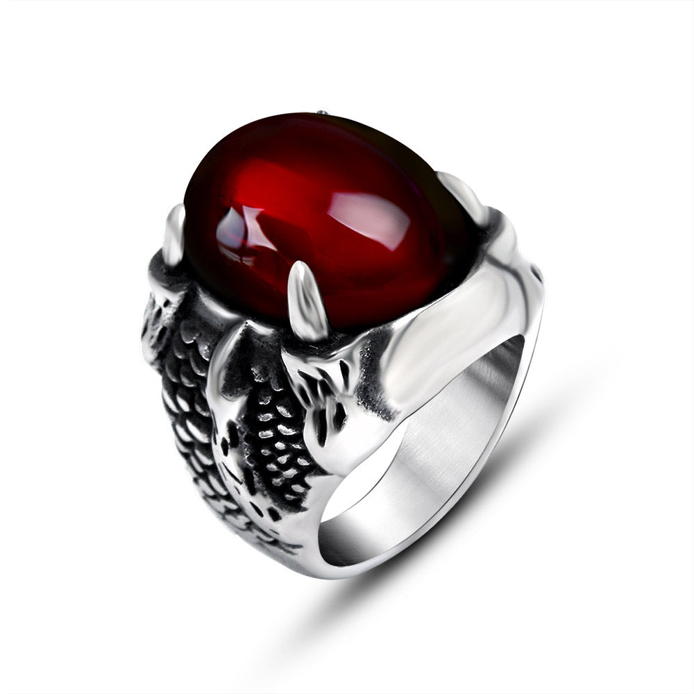 Bold Retro Red and Black Stone Couples Ring - Personalized Titanium Steel Jewelry for Men and Women