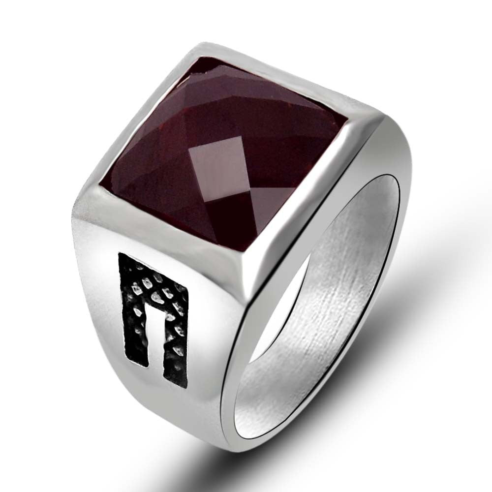 Personalized Retro Titanium Steel Gemstone Ring for Couples – Unisex Court Design