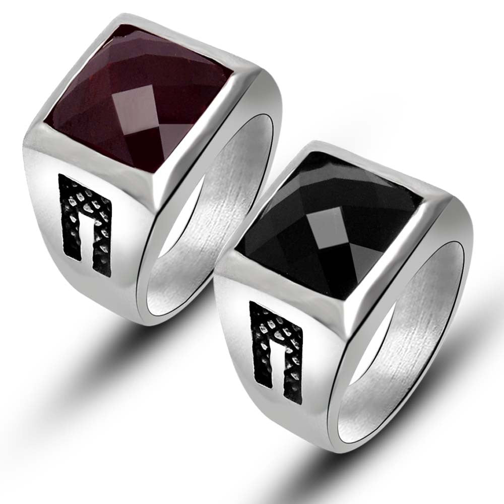 Personalized Retro Titanium Steel Gemstone Ring for Couples – Unisex Court Design