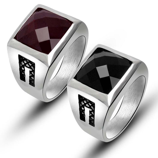 Personalized Retro Titanium Steel Gemstone Ring for Couples – Unisex Court Design