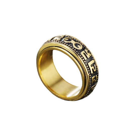 Vintage Six Character Mantra Stainless Steel Men's Ring