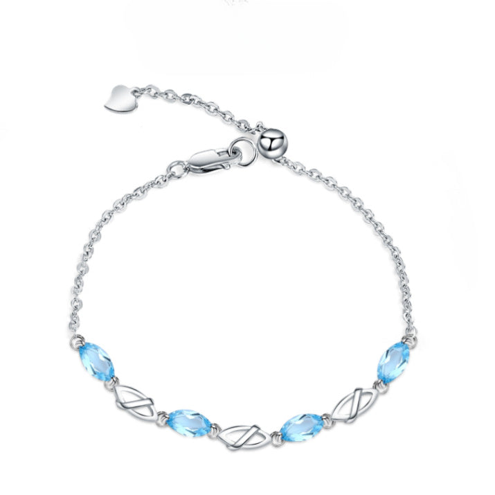 Marquise Natural Gemstones Silver Bracelet