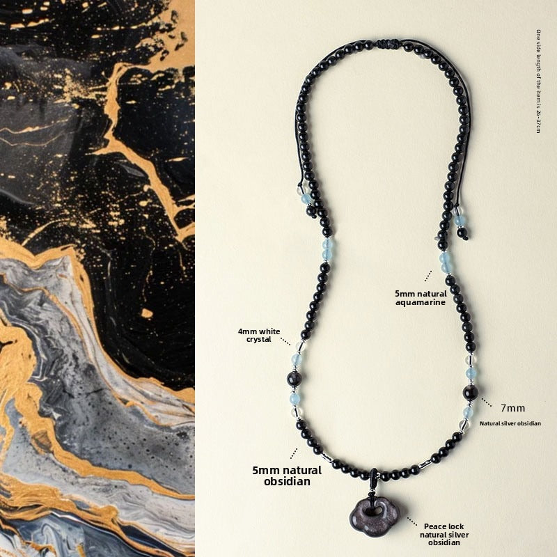 Aquamarine Obsidian Pendant Necklace