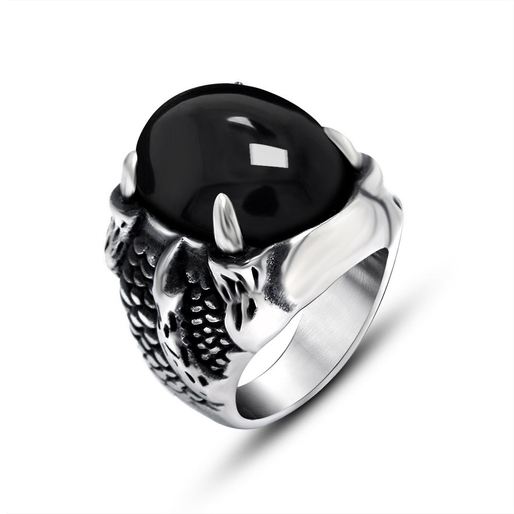 Bold Retro Red and Black Stone Couples Ring - Personalized Titanium Steel Jewelry for Men and Women
