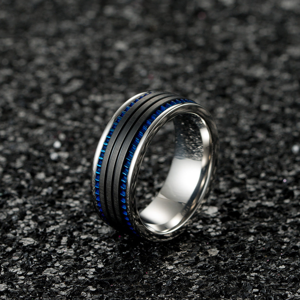 E-commerce Supply Titanium Steel Men's Brushed Ring Blue Black
