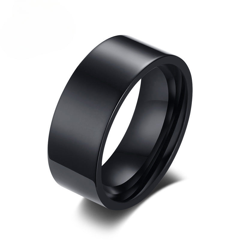 8MM Titanium Steel Bare Body Ring Black Men's Trendy Ring
