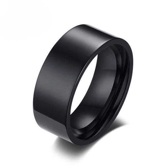 8MM Titanium Steel Bare Body Ring Black Men's Trendy Ring
