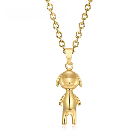 Planderful Everyday Genie Hipster Pendant Necklace Unisex Steel Accessory With Cute Puppy Charm And Street Style