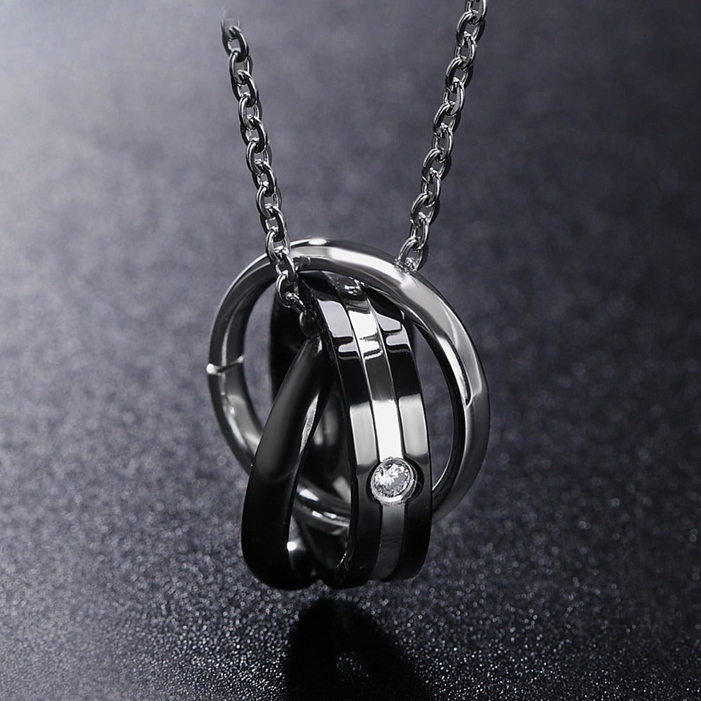 Planderful Three Ring Titanium Steel Couple Necklace Unisex Pendant With Everyday Protection Statement