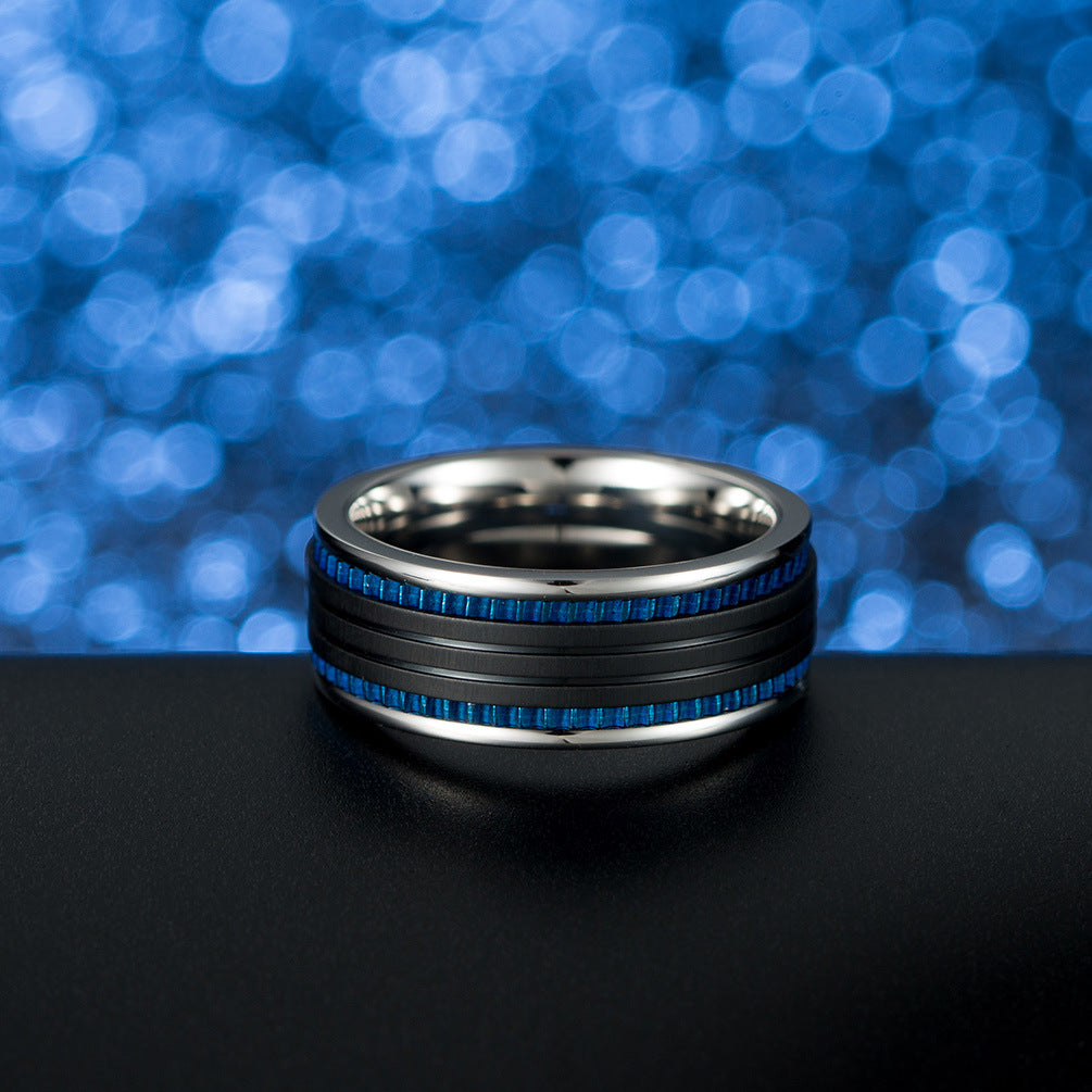 E-commerce Supply Titanium Steel Men's Brushed Ring Blue Black