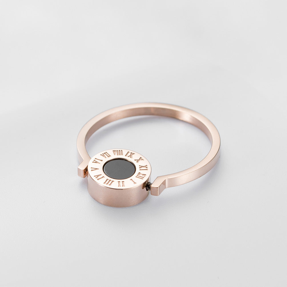 Shell Double-Sided Rotating Women's Ring – Rose Gold Roman Numerals Women's – Elegant
