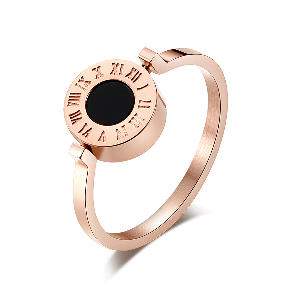 Shell Double-Sided Rotating Women's Ring – Rose Gold Roman Numerals Women's – Elegant