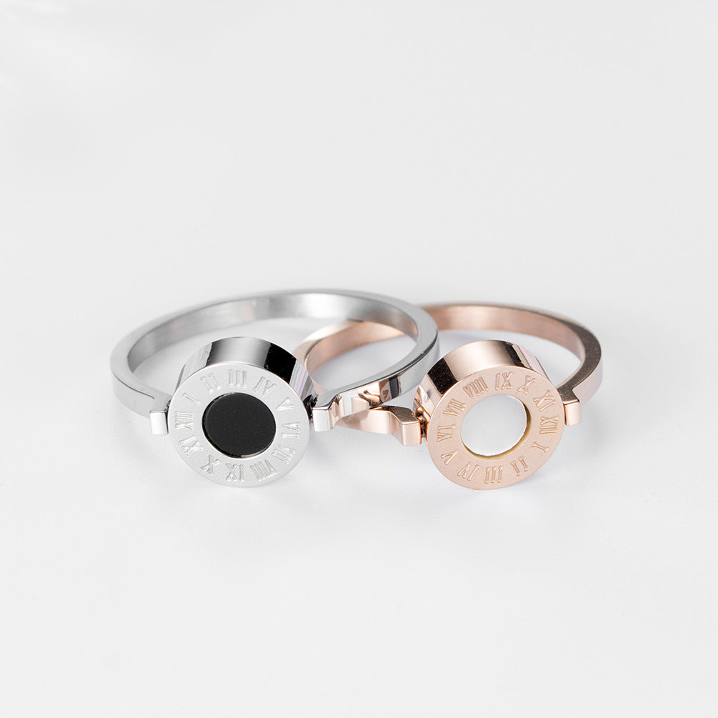 Shell Double-Sided Rotating Women's Ring – Rose Gold Roman Numerals Women's – Elegant