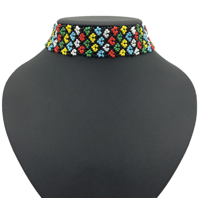 Colorful Rice Bead Choker Necklace for Women with Ethnic Style