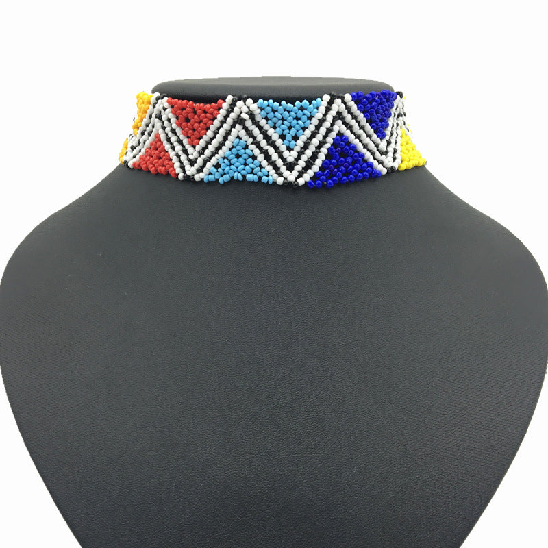 Colorful Rice Bead Choker Necklace for Women with Ethnic Style