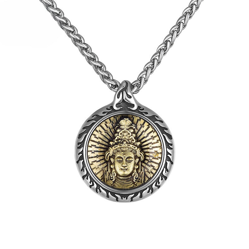 Steel Necklace – Statement Zodiac Buddha Pendant