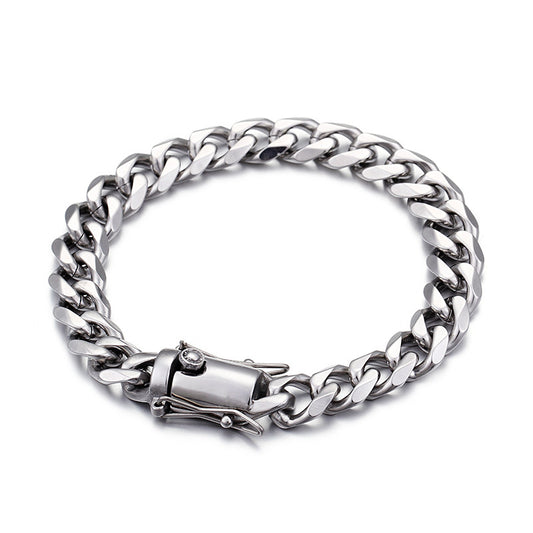 Titanium Steel CZ Zircon Men's Cuban Chain Bracelet - European and American Hip Hop Style Jewelry
