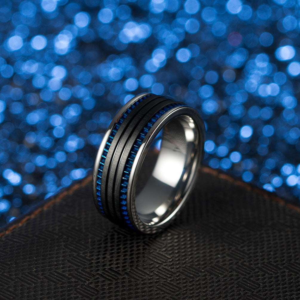 E-commerce Supply Titanium Steel Men's Brushed Ring Blue Black