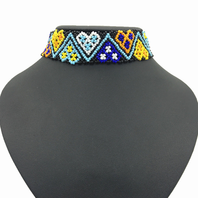 Colorful Rice Bead Choker Necklace for Women with Ethnic Style