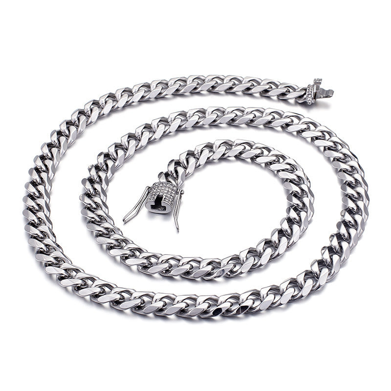 Stylish 18K Gold CZ Men's Cuban Chain Bracelet and Necklace - Hip Hop Inspired Jewelry