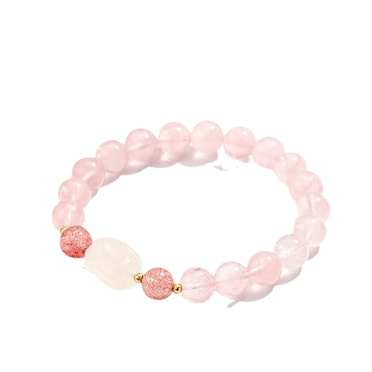 Cute Pink Crystal Rabbit Bracelet for Girlfriend - Sterling Silver Jelly Plate Play Jewelry