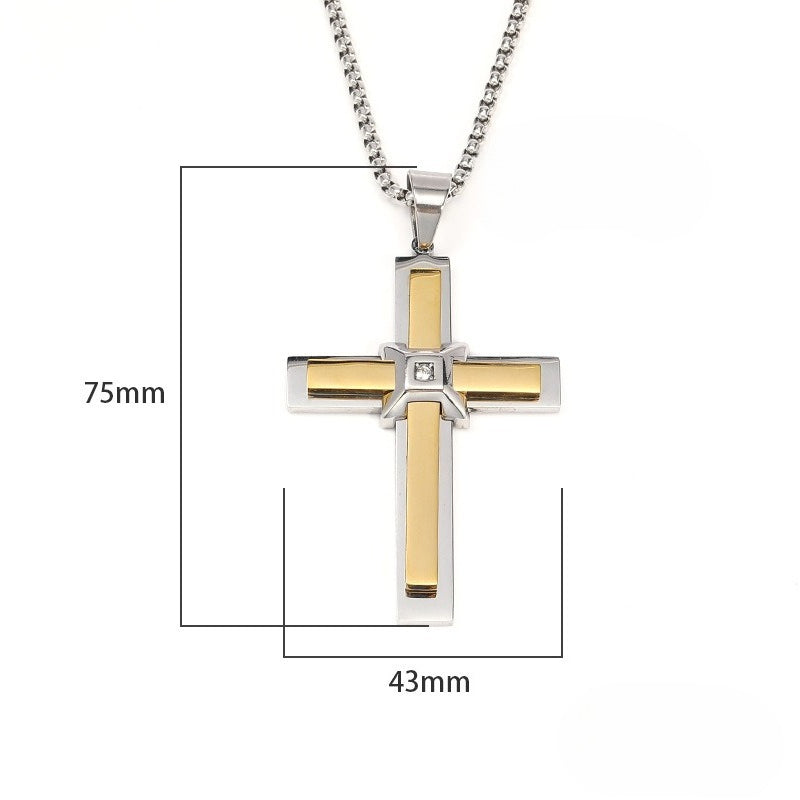 Planderful Mens Cross Pendant Necklace Titanium Steel With Zircon Inlay Gift For Him