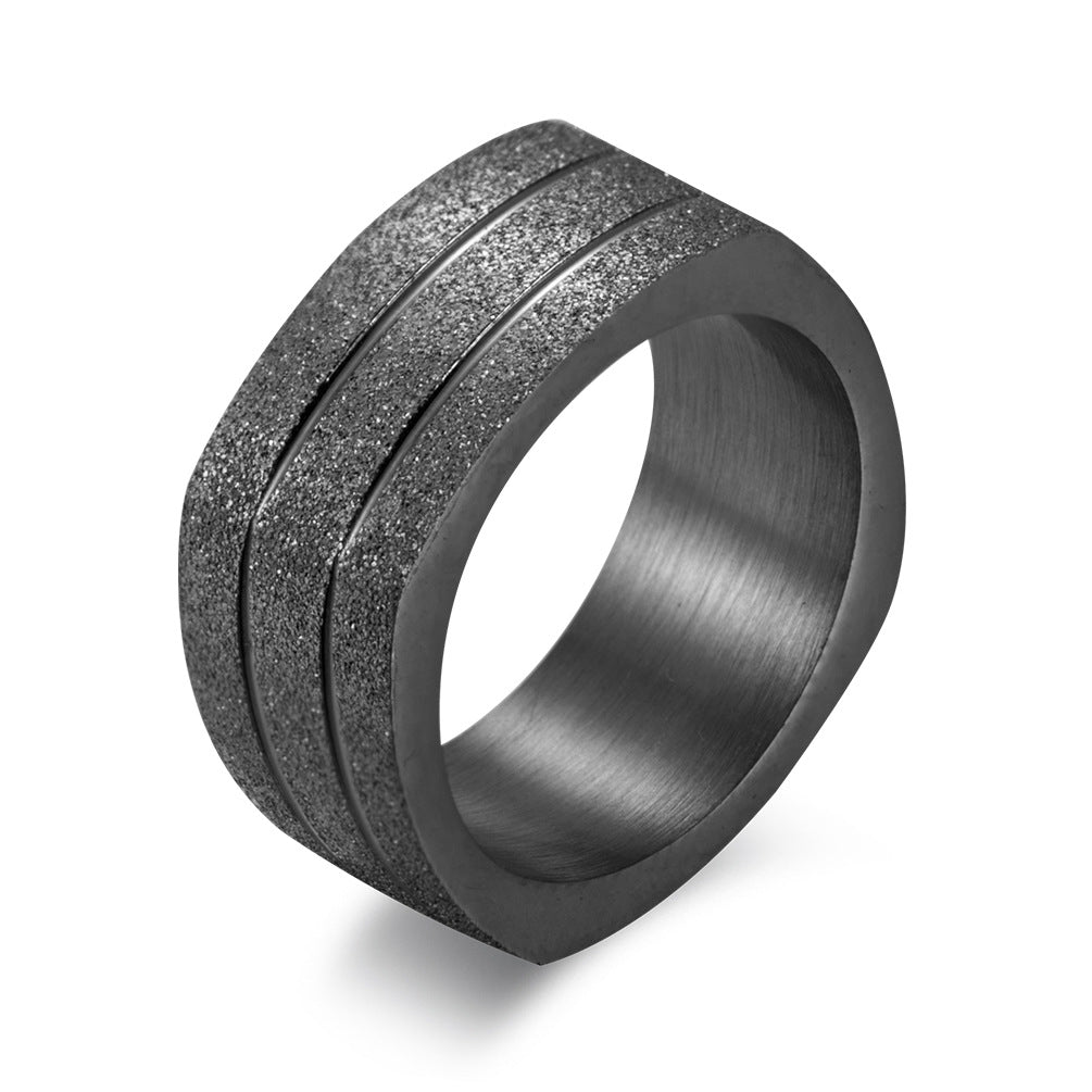 Planderful Square Titanium Ring With Pearl Sand Finish For Couples Fashionable Everyday Jewelry