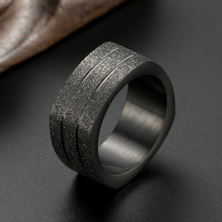 Planderful Square Titanium Ring With Pearl Sand Finish For Couples Fashionable Everyday Jewelry
