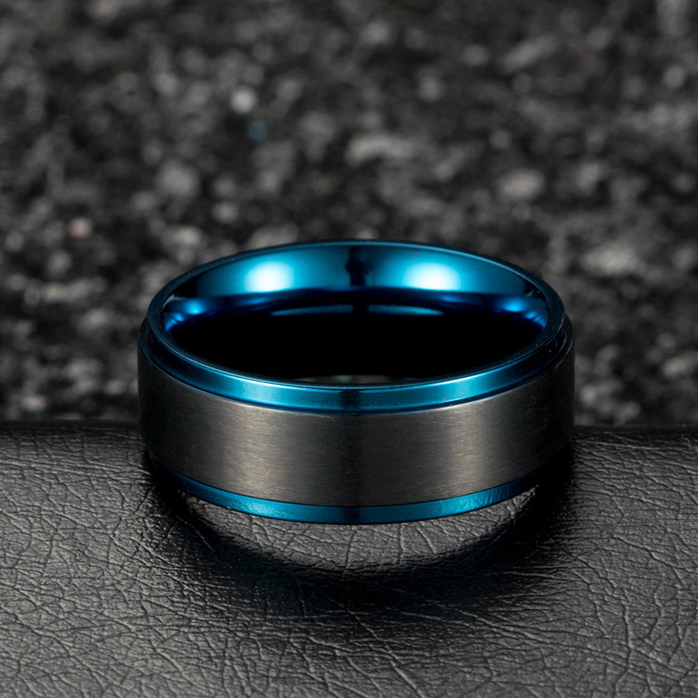Amazon Brushed Matte Black And Blue Stainless Steel Ring