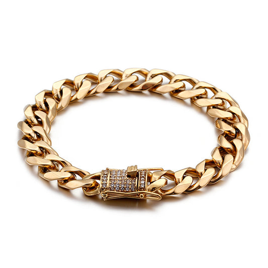 Men's 18K Gold CZ Zircon Cuban Chain Bracelet and Necklace - European and American Hip-hop Style