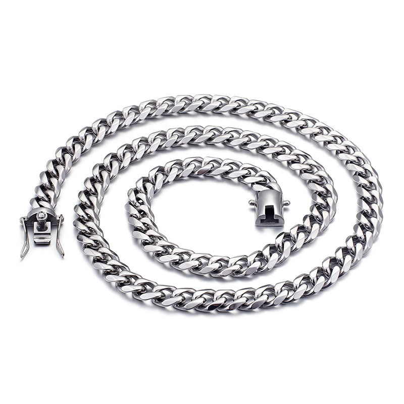 Titanium Steel CZ Zircon Men's Cuban Chain Bracelet - European and American Hip Hop Style Jewelry