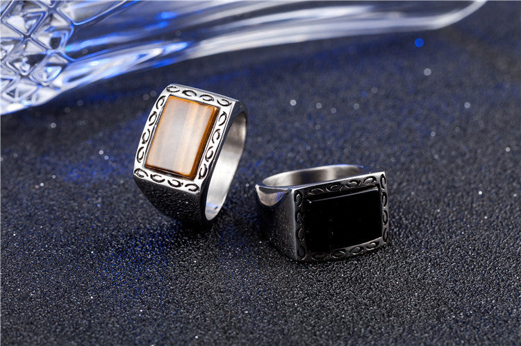 Tiger's Eye Ring For Men Titanium Steel By Planderful Everyday Genie Unisex Vintage Protection Charm