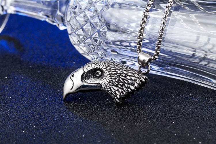 Planderful Three Dimensional Eagle Head Titanium Steel Pendant Unisex Punk Retro Statement Necklace