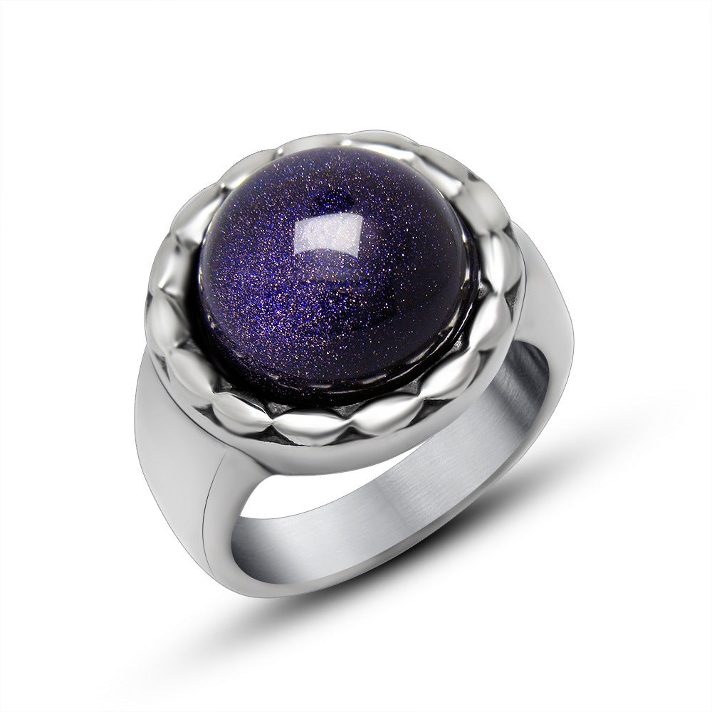 Stylish Blue Sandstone and Red Pomegranate Titanium Steel Rings for Couples