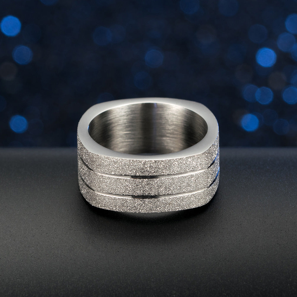 Planderful Square Titanium Ring With Pearl Sand Finish For Couples Fashionable Everyday Jewelry