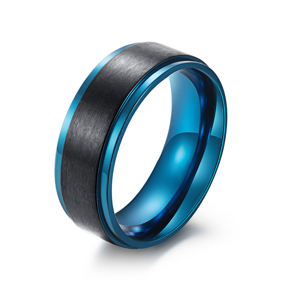 Amazon Brushed Matte Black And Blue Stainless Steel Ring