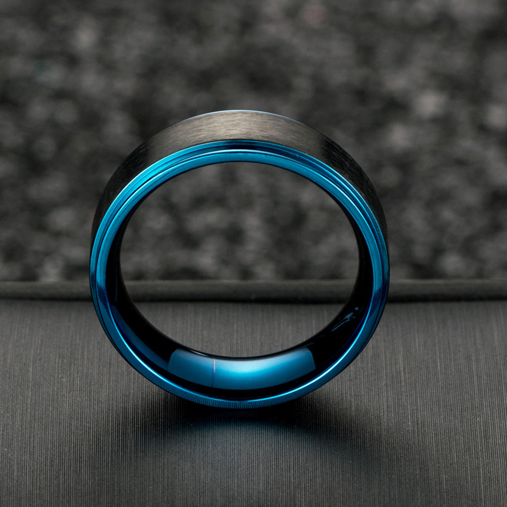 Amazon Brushed Matte Black And Blue Stainless Steel Ring
