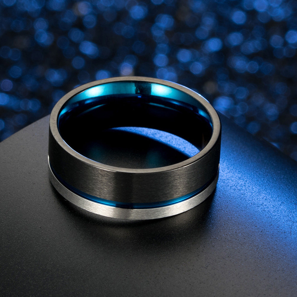 Source Titanium Steel Blue And Black Men's Ring Direct Sales